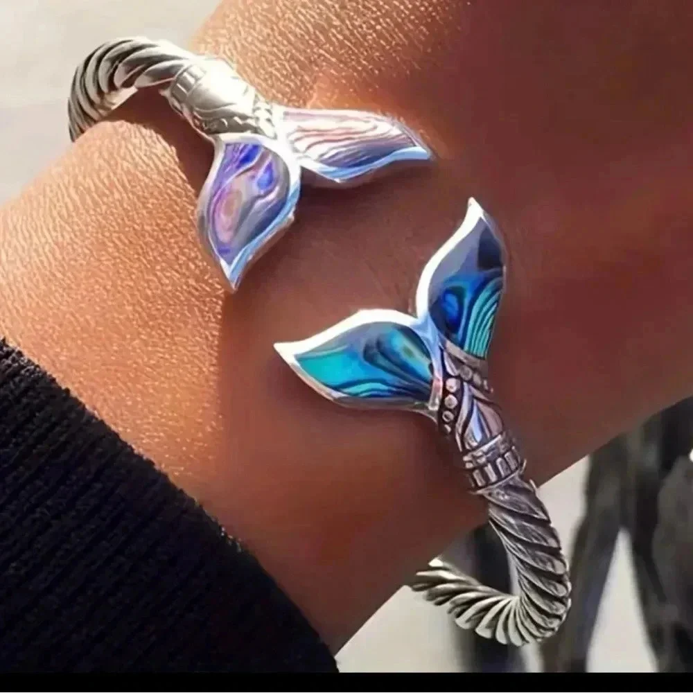 COPY - Vintage abalone shell mermaid tail bangle bangle bracelet adjustable